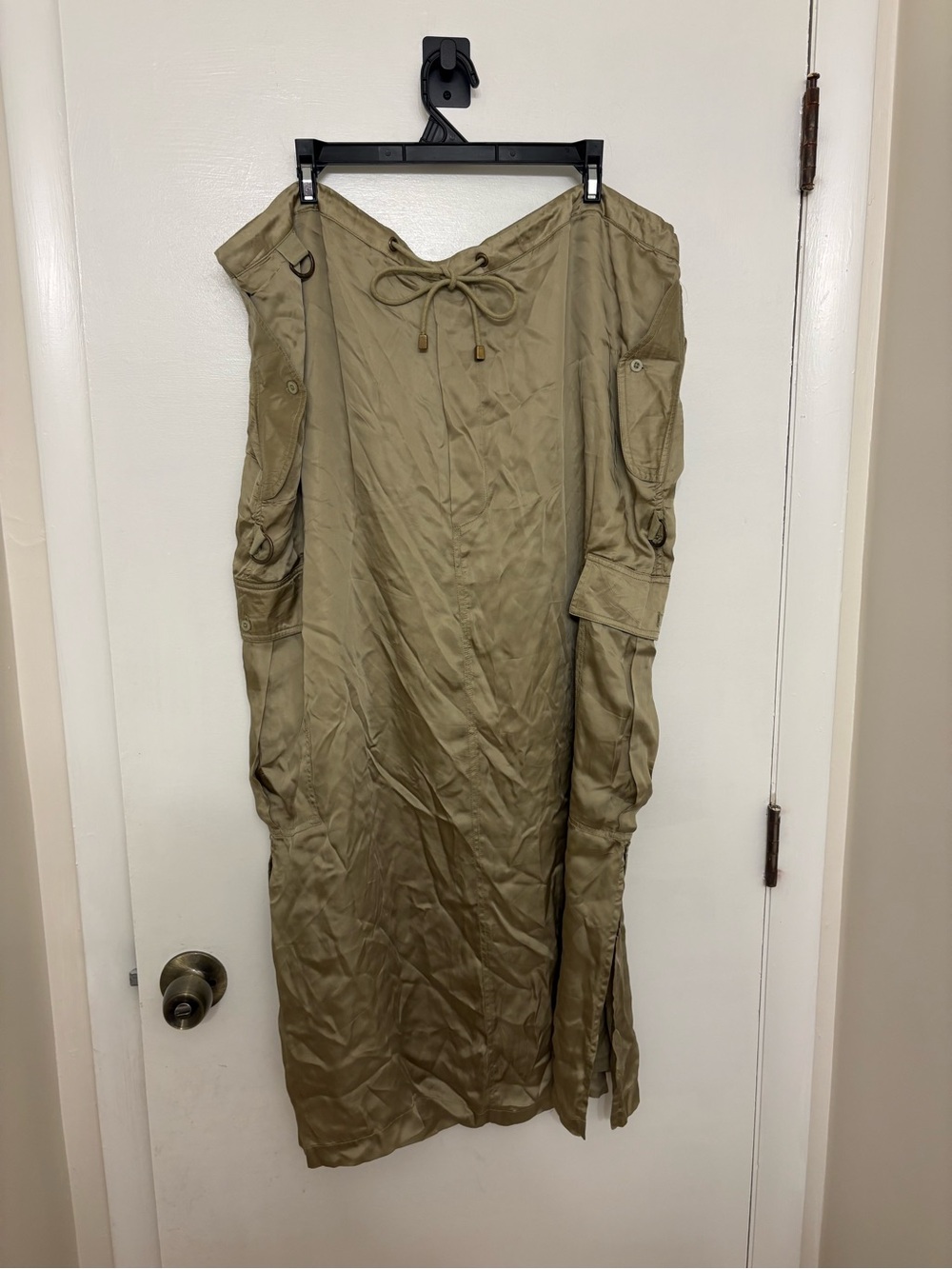 Anthropologie Love The Label Silky Cargo Midi Skirt | Khaki Utility | Size XL